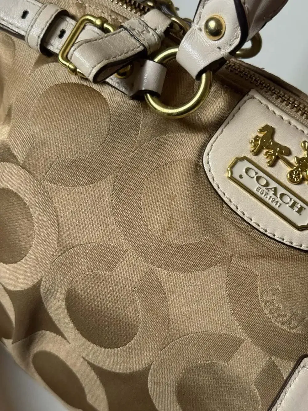 Coach Madison Optical Art Satchel Large Lindsey Shoulder Purse 18649 Khaki